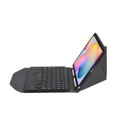 Black tablet keyboard case with docked Bluetooth keyboard and adjustable stand