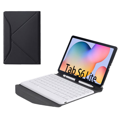 White keyboard and black diamond-texture tablet case with foldable Bluetooth stand
