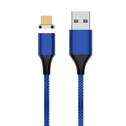 Micro USB to USB-A magnetic data cable with blue nylon braided jacket and connectors