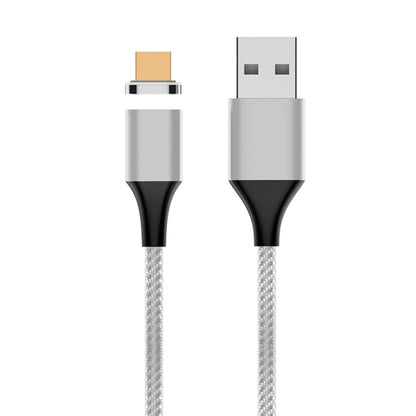 Silver nylon braided magnetic charging cable with USB-A and Micro USB connectors