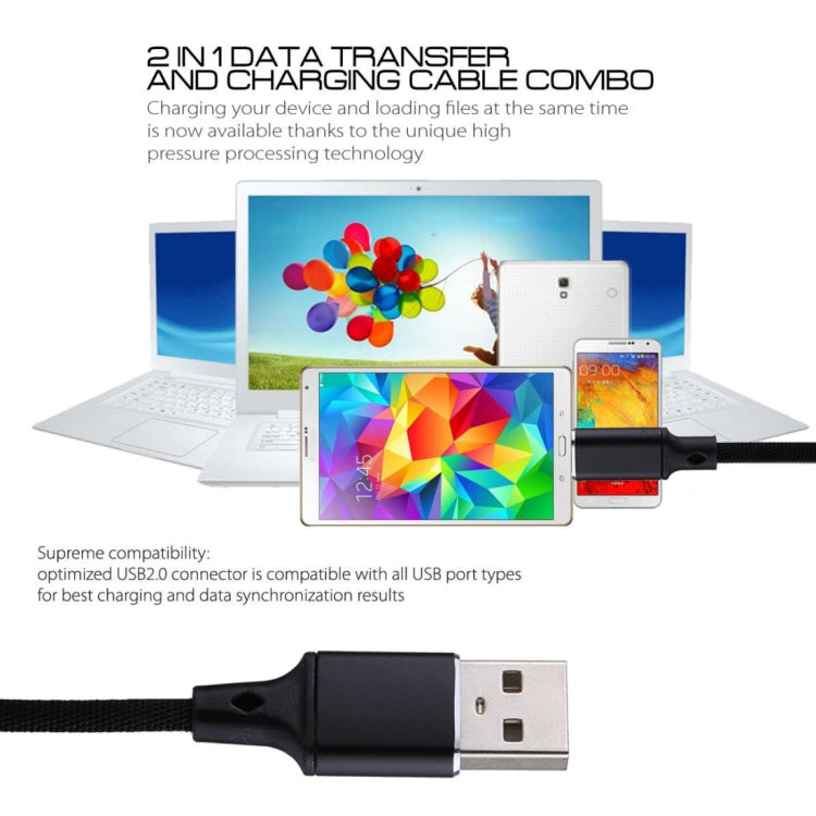 Black USB-A to USB-C charging and data cable with braided nylon jacket