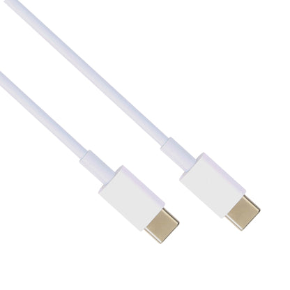 Close-up of white USB-C to USB-C cable with two gold-plated Type-C plugs