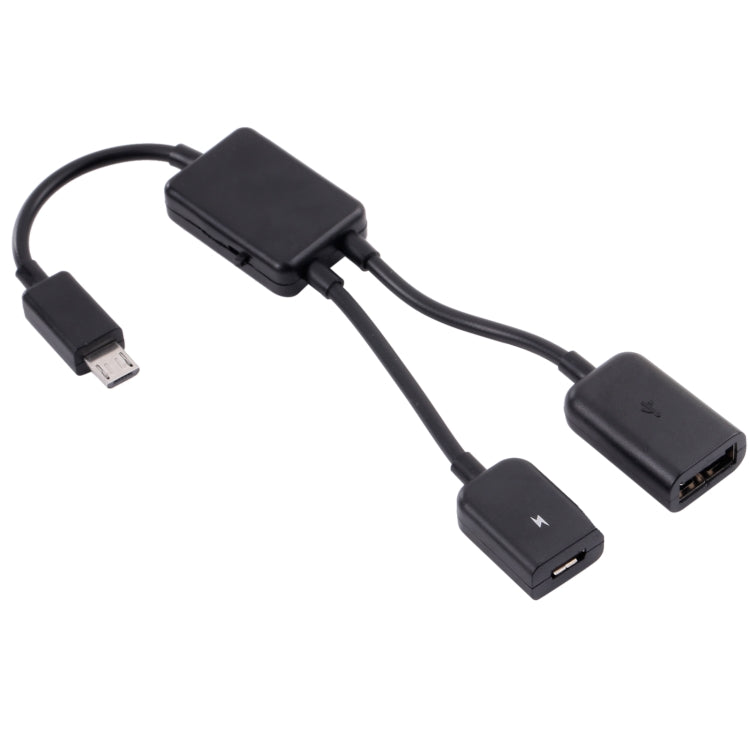 Micro USB OTG adapter cable with micro USB input and dual USB-A ports