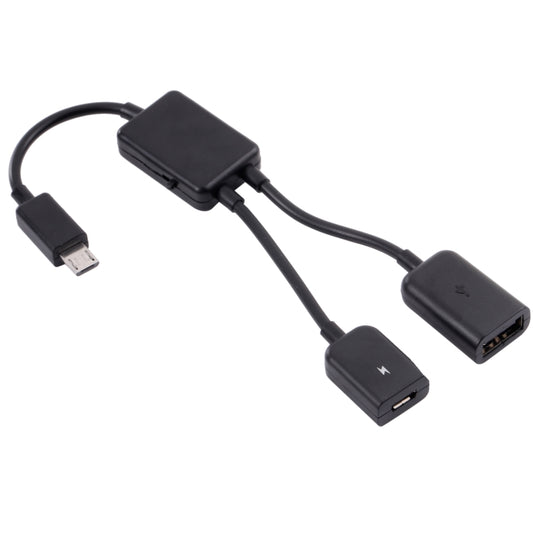Micro USB OTG adapter cable with micro USB input and dual USB-A ports