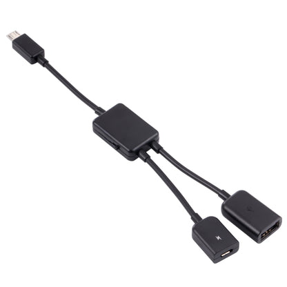 Micro USB OTG adapter cable with micro USB plug and dual USB-A ports