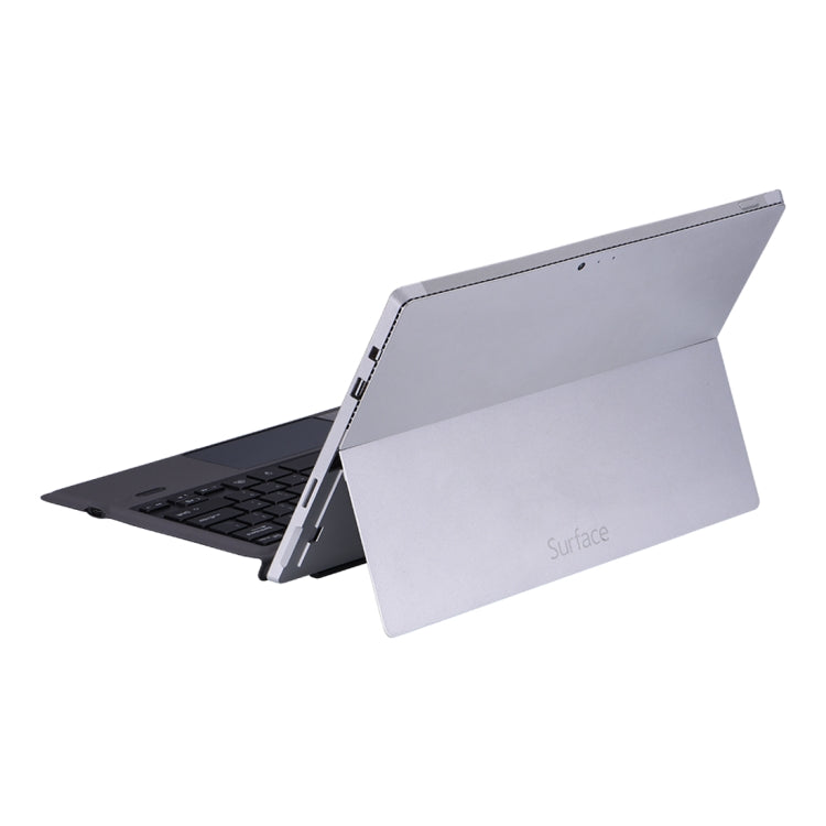 Silver keyboard holster case for Microsoft Surface, tablet and stand viewed from side