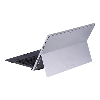 Silver keyboard holster case for Microsoft Surface, tablet and stand viewed from side