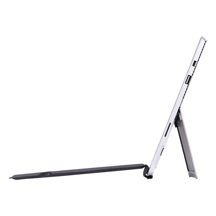 Silver keyboard holster case for Microsoft Surface, side profile with hinge stand