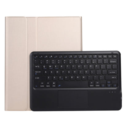Light beige Bluetooth keyboard tablet case with trackpad, cover closed with keyboard