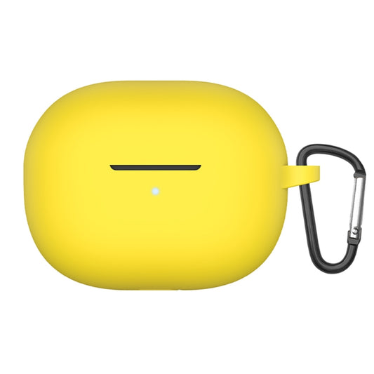 Yellow silicone protective earbud case with strap loop and small LED-style cutout