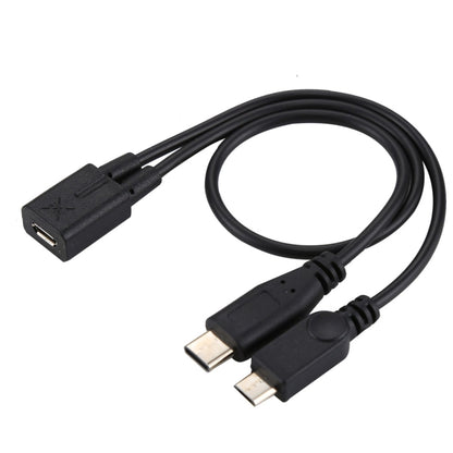 Black multi-connector charging cable with one USB and two plug ends