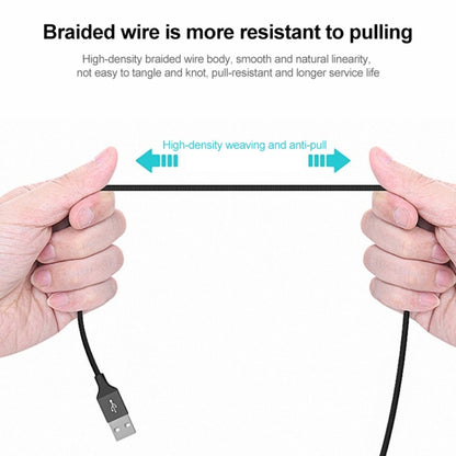 Black braided USB to Type-C and Micro USB cable held by hands