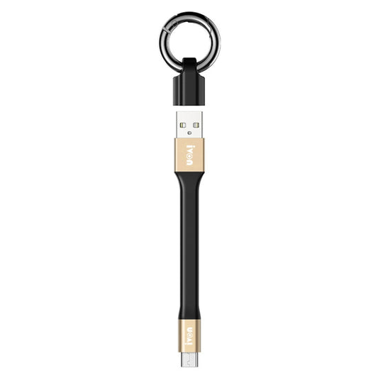 IVON USB to USB-C data cable with keychain ring, black body and champagne gold ends