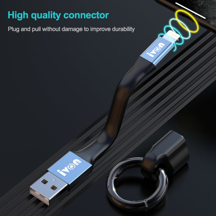 IVON USB to USB-C cable with keychain ring, black connectors with reinforced strain relief