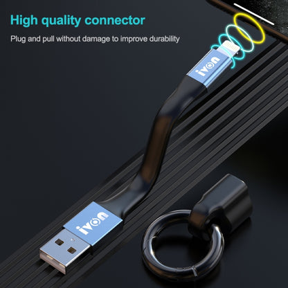 IVON USB to USB-C cable with keychain ring, black connectors with reinforced strain relief