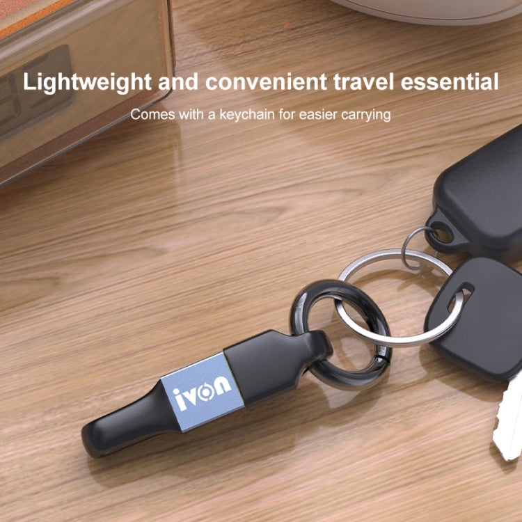 IVON USB to USB-C cable with keychain ring, black cable with metal ring loop