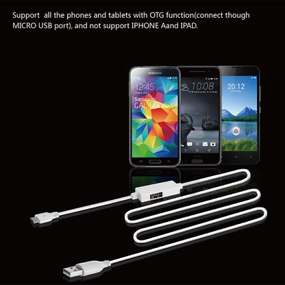 White OTG charging/data cable with switch: USB-A to micro-USB plus USB-female