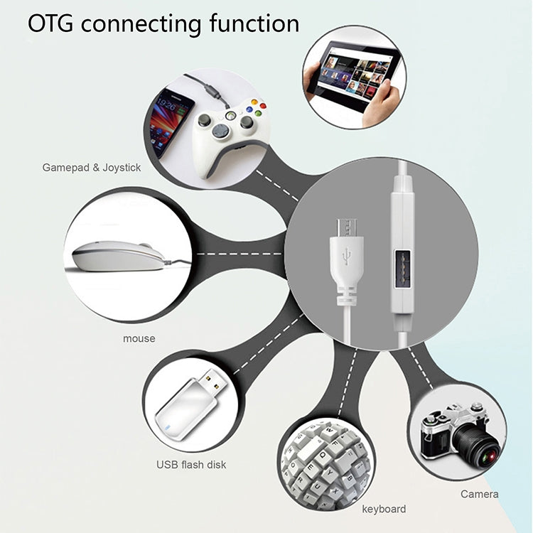 OTG cable compatibility diagram with gamepad, mouse, keyboard, and USB flash