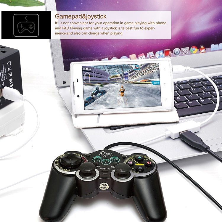 OTG cable connected to a tablet and game controller