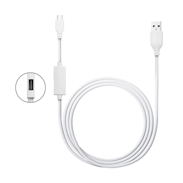 White USB to micro USB OTG cable with USB female port, 1.1m