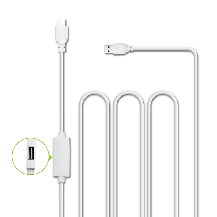 White USB to micro USB OTG cable with USB female adapter hub detail