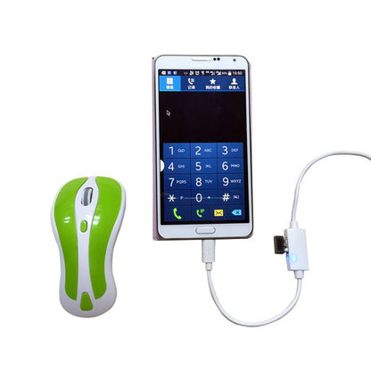 OTG charging cable with USB and micro USB connectors, inline hub indicator light