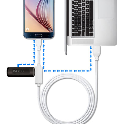 OTG cable connection diagram with micro USB plug and USB drive port