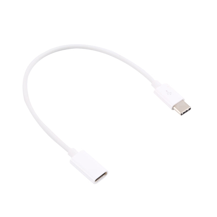 White USB-C to USB-C extension cable, 20 cm, male and female ends