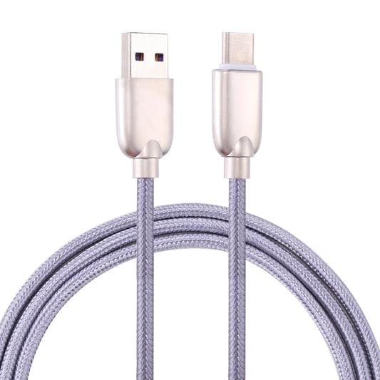 Woven USB-C to USB-A data charging cable with USB-A and USB-C connectors