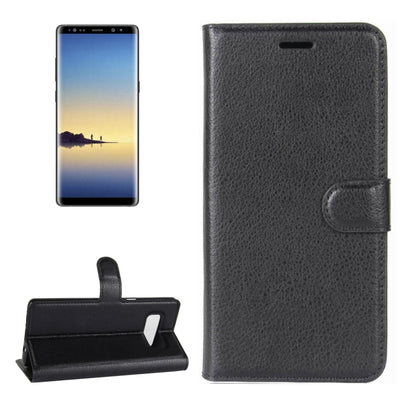 Black litchi-texture flip leather phone case with card holder for Galaxy Note 8