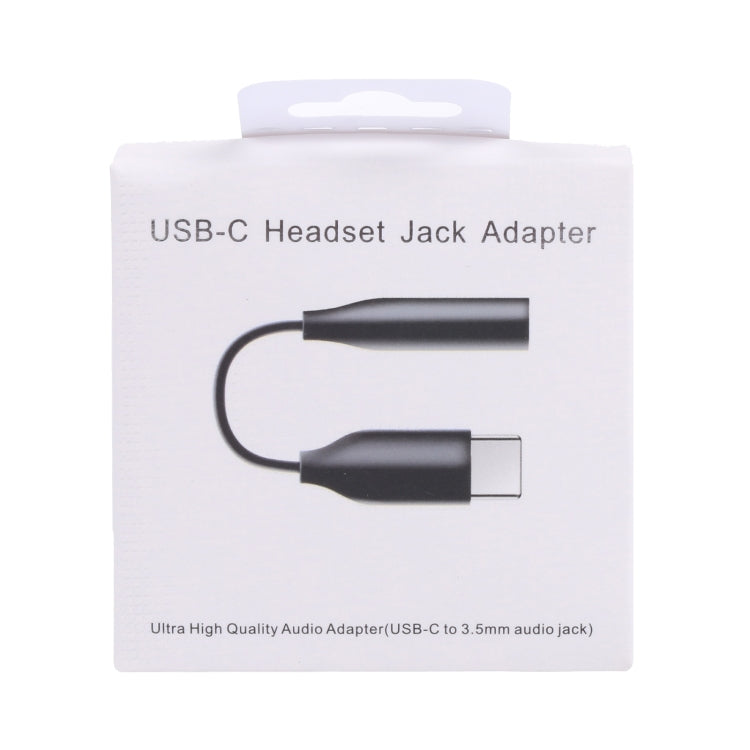 USB-C headset jack adapter package with dual connector illustration