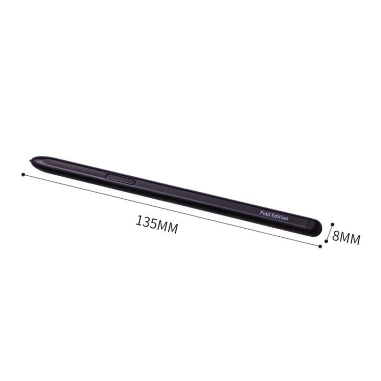 Slim black stylus pen laid horizontally, showing length and width proportions.