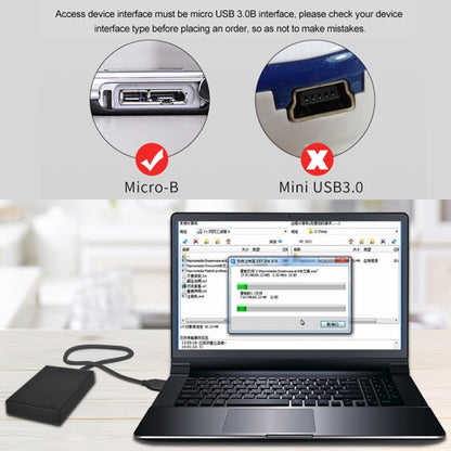 USB-A to micro USB 3.0 elbow cable connected for charging and data transfer.