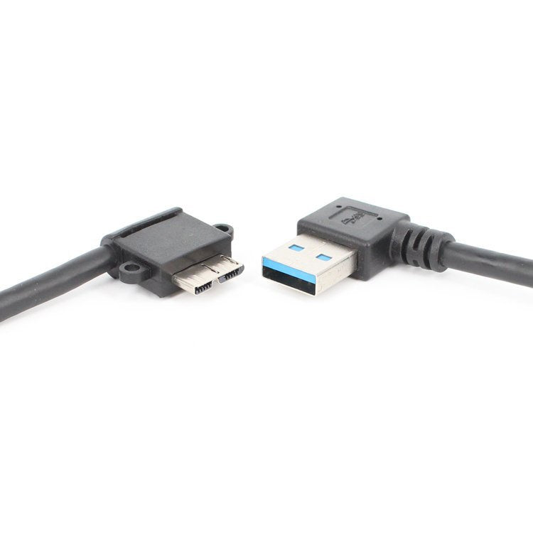 Right-angle USB to Micro-USB 3.0 cable, black, with two Micro-B ends (2-pack)