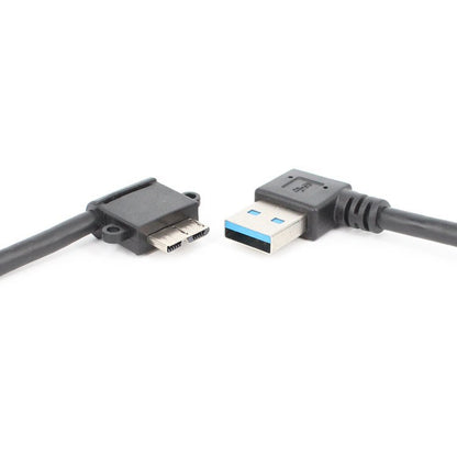 Right-angle USB to Micro-USB 3.0 cable, black, with two Micro-B ends (2-pack)