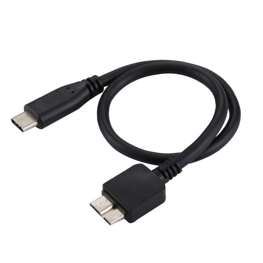 Black USB-C male to Micro B male adapter cable, about 30 cm