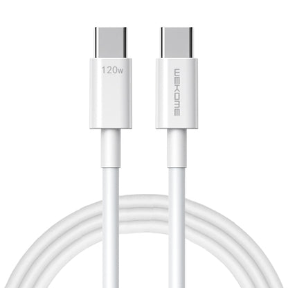 White USB-C to USB-C fast charge data cable with two metal-tipped connectors