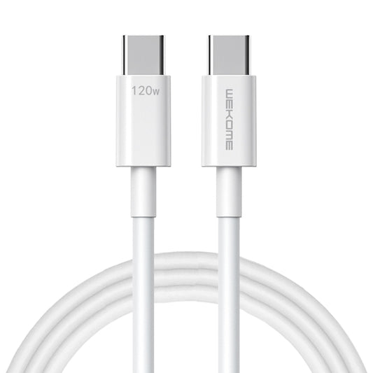 White USB-C to USB-C fast charge data cable with two metal-tipped connectors