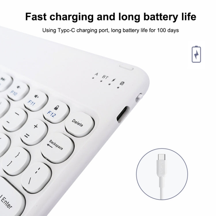 White Bluetooth wireless tablet keyboard back with USB-C charging port and buttons