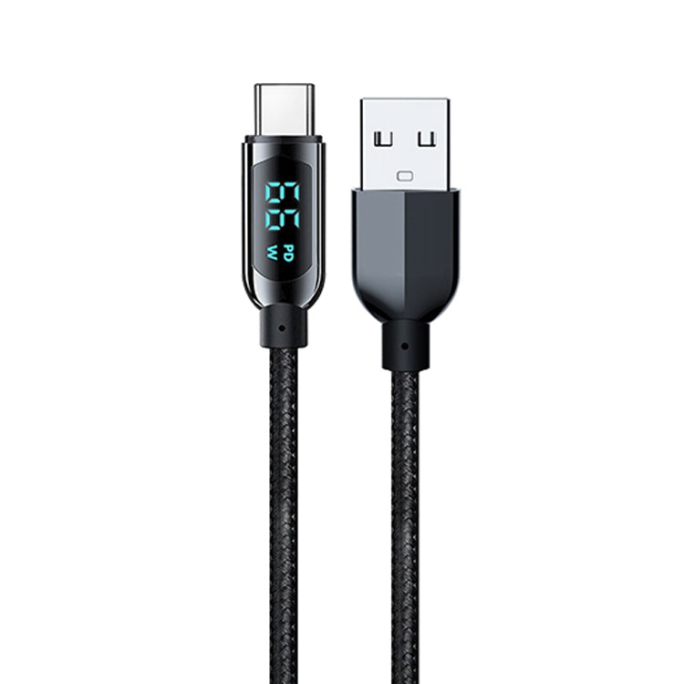 USB to Type-C charging cable with inline digital power meter, black braided