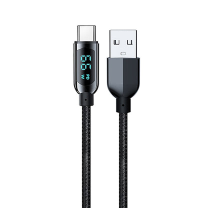 USB to Type-C charging cable with inline digital power meter, black braided