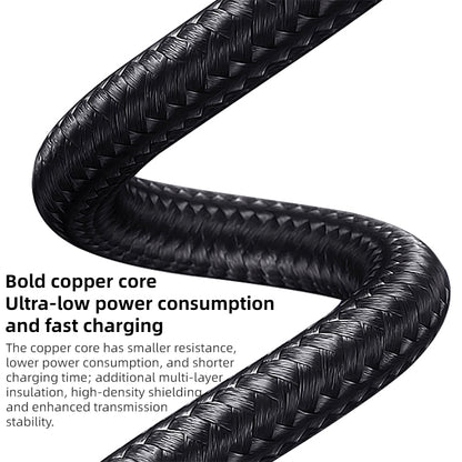 Black braided charging cable with reinforced woven design