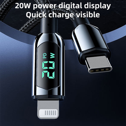 Type-C plug with digital LED power display on a USB charging cable