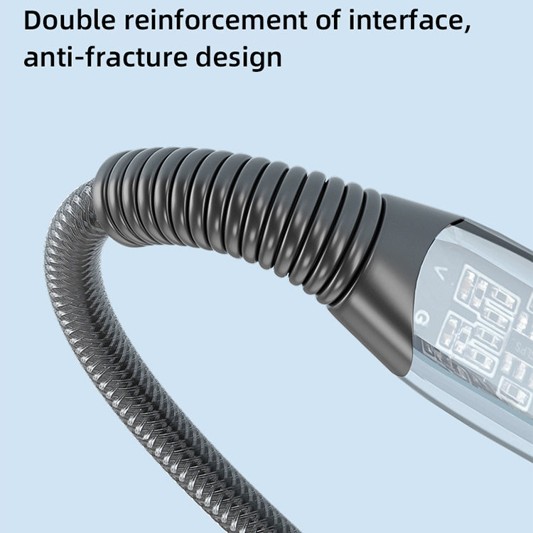 Rugged braided USB-C to USB-C charging cable with reinforced strain-relief neck.