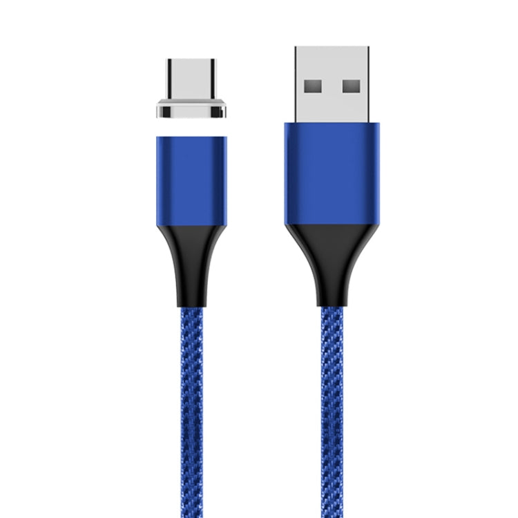 Blue nylon braided magnetic USB-A to USB-C data cable with USB-C and USB-A connectors