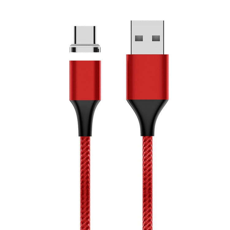 Red nylon braided magnetic USB-A to USB-C data cable with USB-C and USB-A connectors