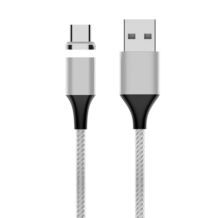 Silver/gray nylon braided magnetic USB-A to USB-C data cable with USB-C and USB-A connectors
