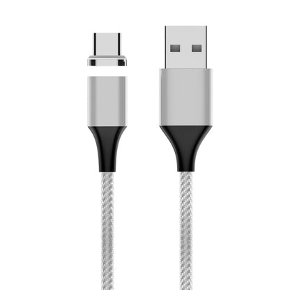 Silver/gray nylon braided magnetic USB-A to USB-C data cable with USB-C and USB-A connectors