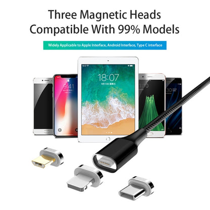 Magnetic USB-A to USB-C cable with multiple connector heads and braided nylon strap