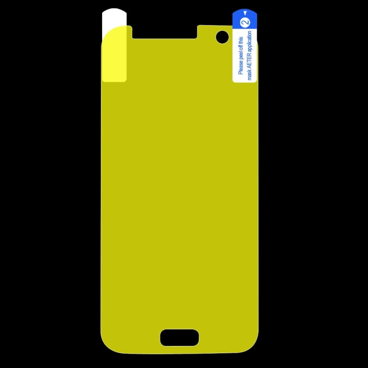 Yellow-green screen protector backing sheet with small corner notch and label